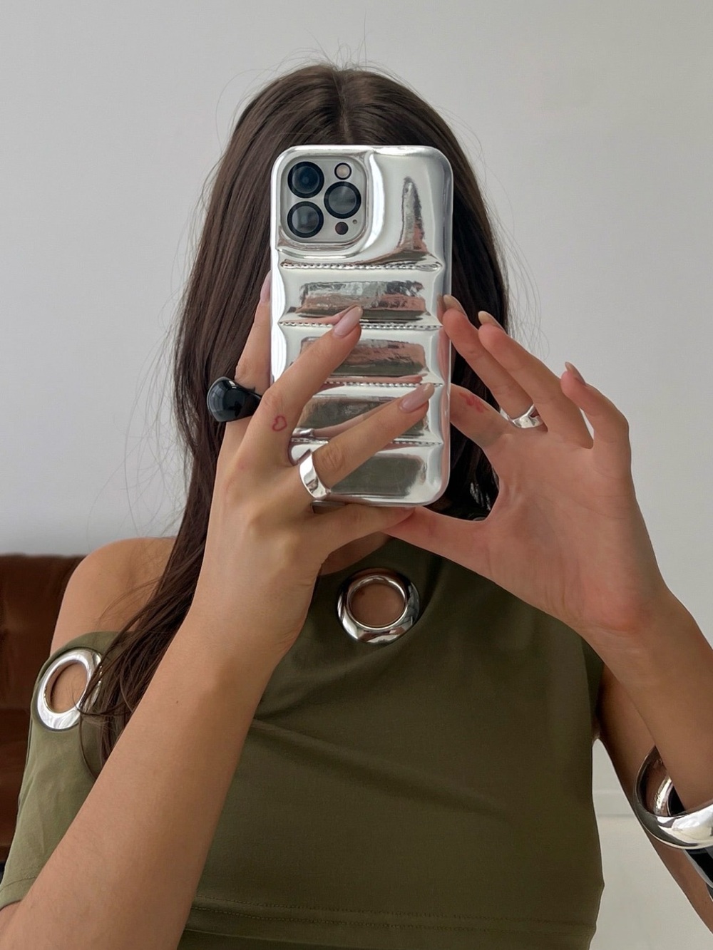 Princess Polly Silver Puffer iPhone 11 Case Metallic Chrome NWT